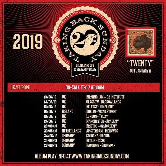TOUR NEWS: Taking Back Sunday announce 20th anniversary dates