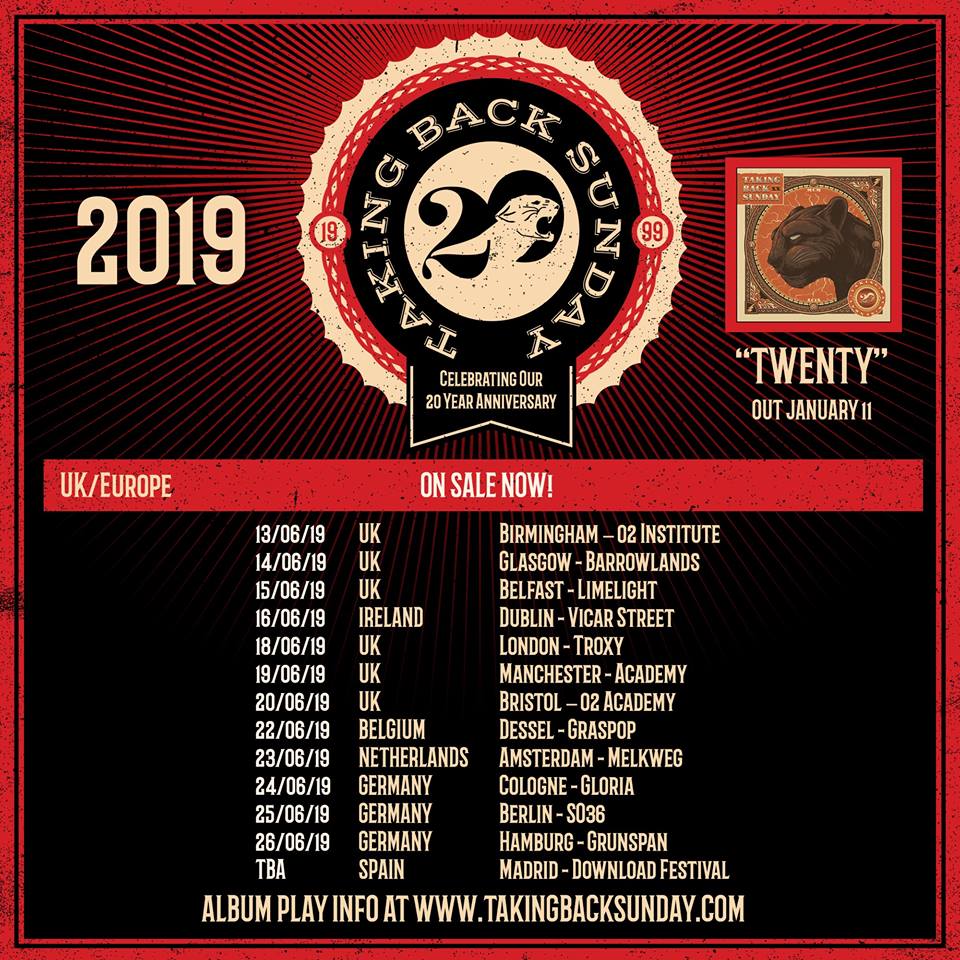 Poster for Taking Back Sunday 2019 tour