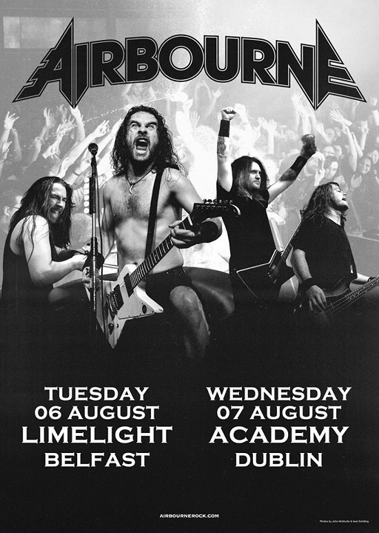 Poster for Airbourne 2019 dates in Belfast and Dublin