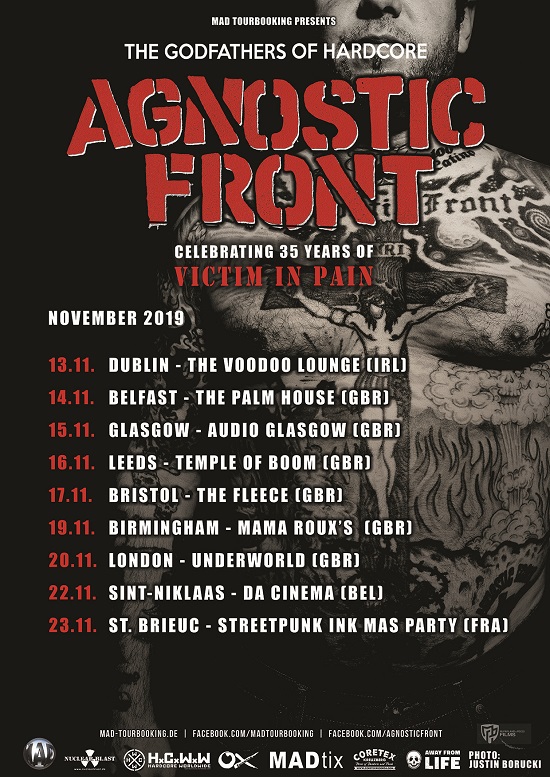 Poster for Agnostic Front November 2019 tour dates