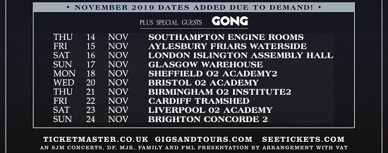 Flyer for Steve Hillage Band Novmber 2019 tour