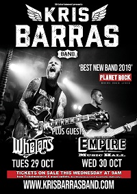 Kris Barras Band tour poster - Ireland 2019