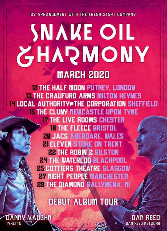 Poster for Snake Oil & Harmony 2020 UK tour dates