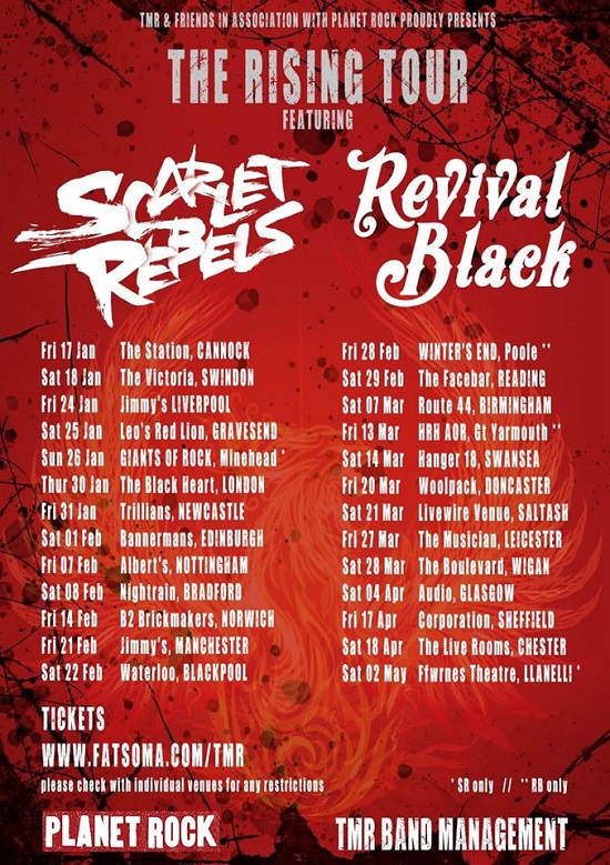 Poster for The Rising Tour with Revival Black and Scarlet Rebels