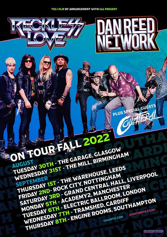 Dan Reed Network Reckless Love revised 2022 tour poster