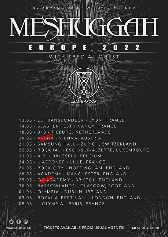Meshugggah 2022 Euro tour poster