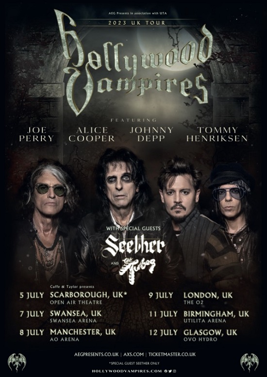 Hollywood Vampires 2023 UK tour poster