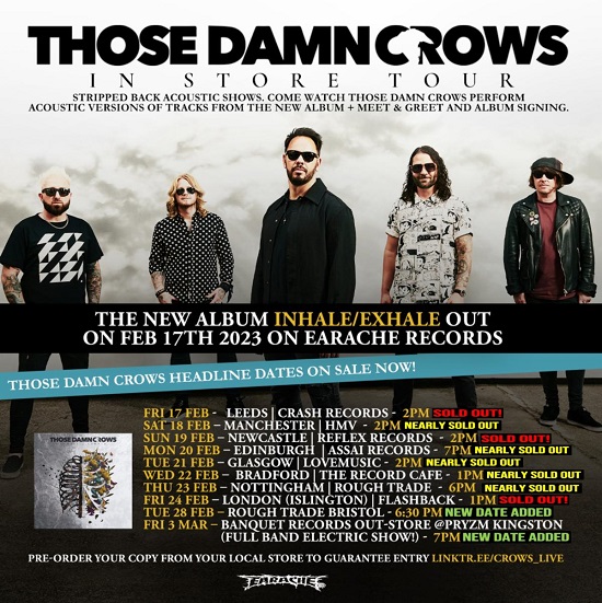 Those Damn Crows February 2023 in store tour poster