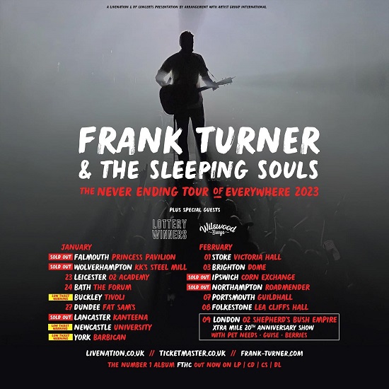 Poster for January-February 2023 tour by Frank Turner