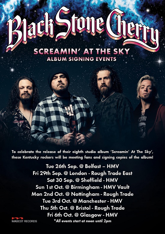 Poster for Black Stone Cherry instore appearances 2023