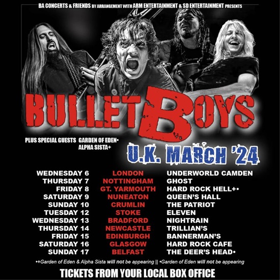 BulletBoys 2024 UK tour poster