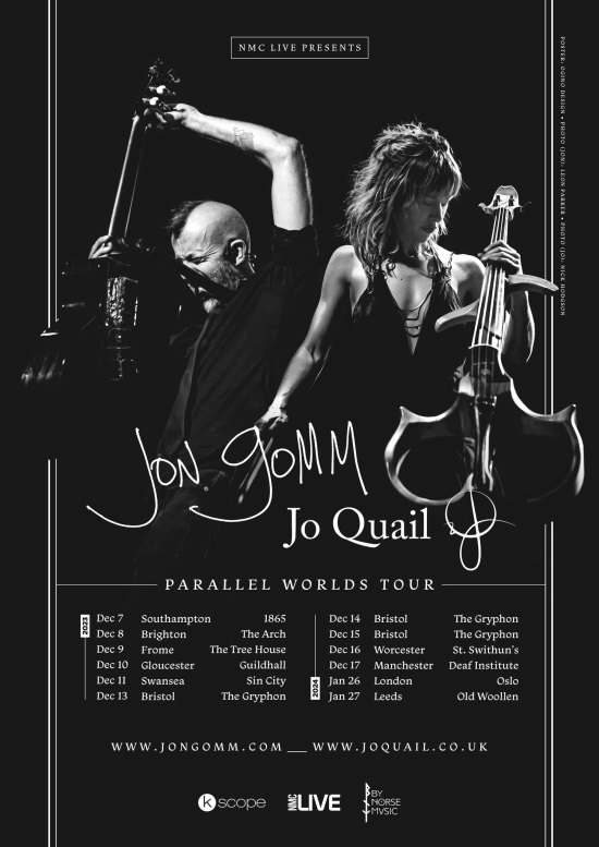 Poster for December 2023 co-headline tour by Jon Gomm and Jo Quail