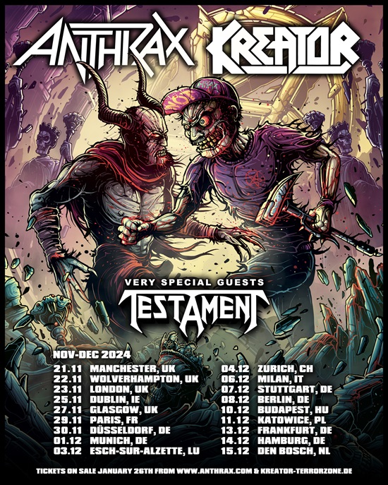 Poster for 2024 co-headline tour by Anthrax and Kreator