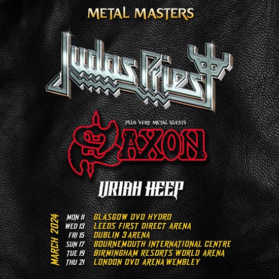 Poster for 2024 Metal Masters tour feat Judas Priest Saxon Uriah Heep