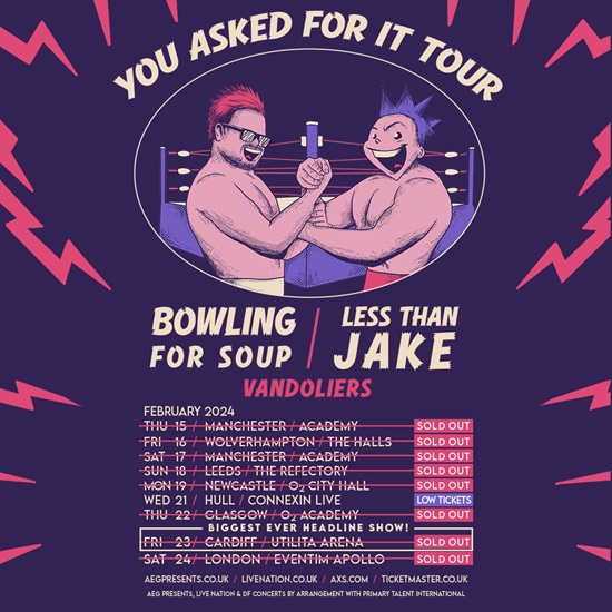 Poster for 2024 co-headline tour by Bowling For Soup and Less Than Jake