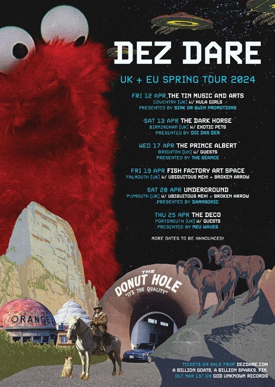 Poster for Dez Dare April 2024 tour dates