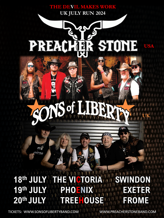 Poster for 2024 co-headline tour by Preacher Stone and Sons Of LIberty