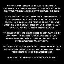 TOUR NEWS: Pearl Jam cancel London show