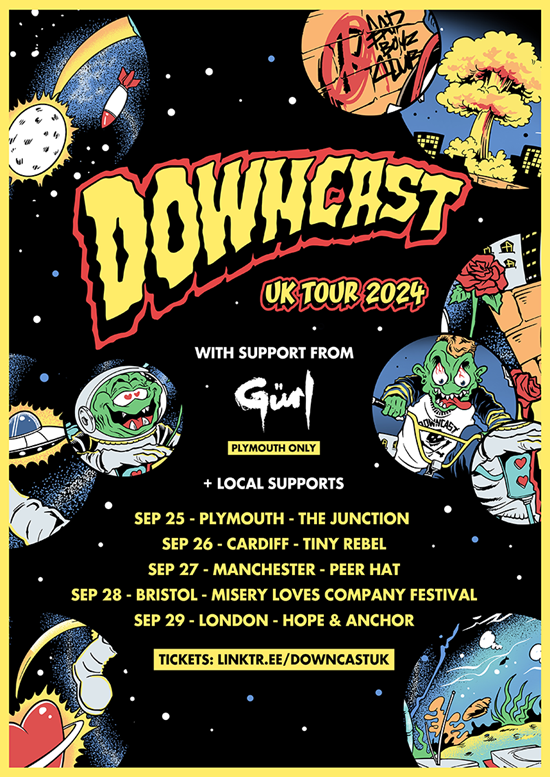 Poster for September 2024 gigs by downcast