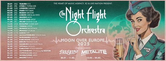 Advert for The Night Flight Orchestra 2025 European tour