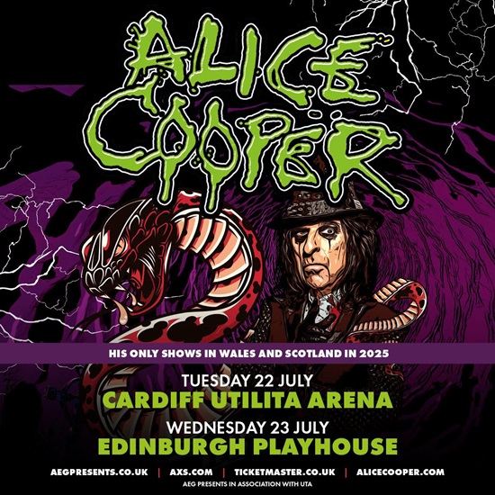 Poster for Alice Copper 2025 Cardiff and Edinburgh shows