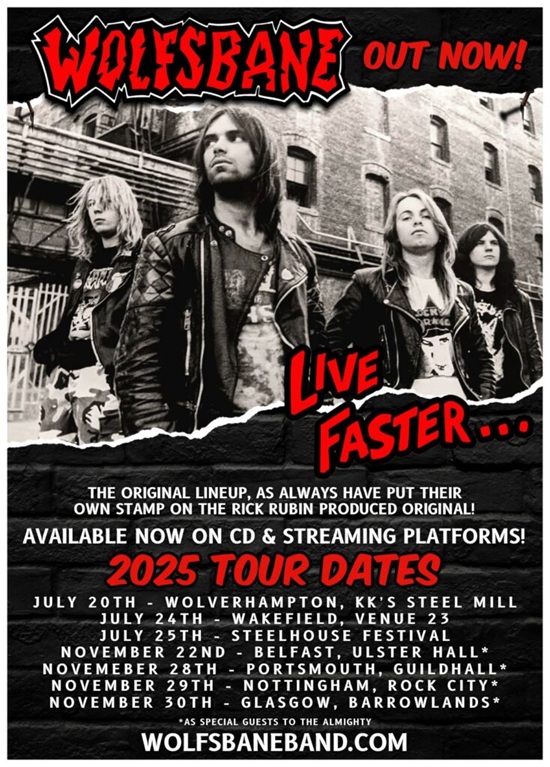 Poster for Wolfsbane 2025 Live Faster tour dates