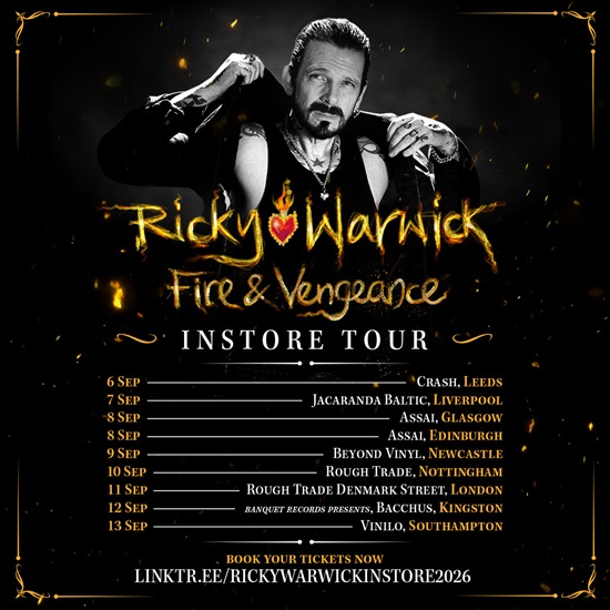 Poster for September 2026 instore tour by Ricky Warwick